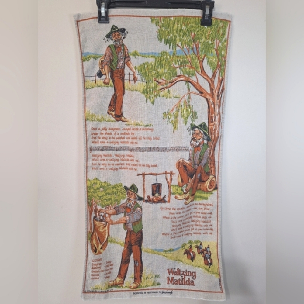 Vintage Gainsborough Australia Waltzing Matilda Lyric Linen Cotton Tea Towel